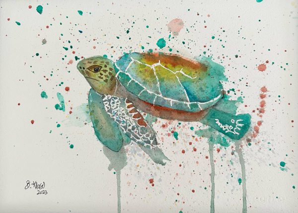 loose watercolor sea turtle painting